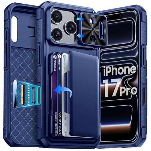 BSNRM for iPhone 17 Pro Case Wallet, Built-in Card Holder (4-5 Cards), RFID Blocking,Camera Control Button, Slide Camera Cover, Shockproof Rugged Phone Case for iPhone 17 Pro, Sapphire Blue - Image 1
