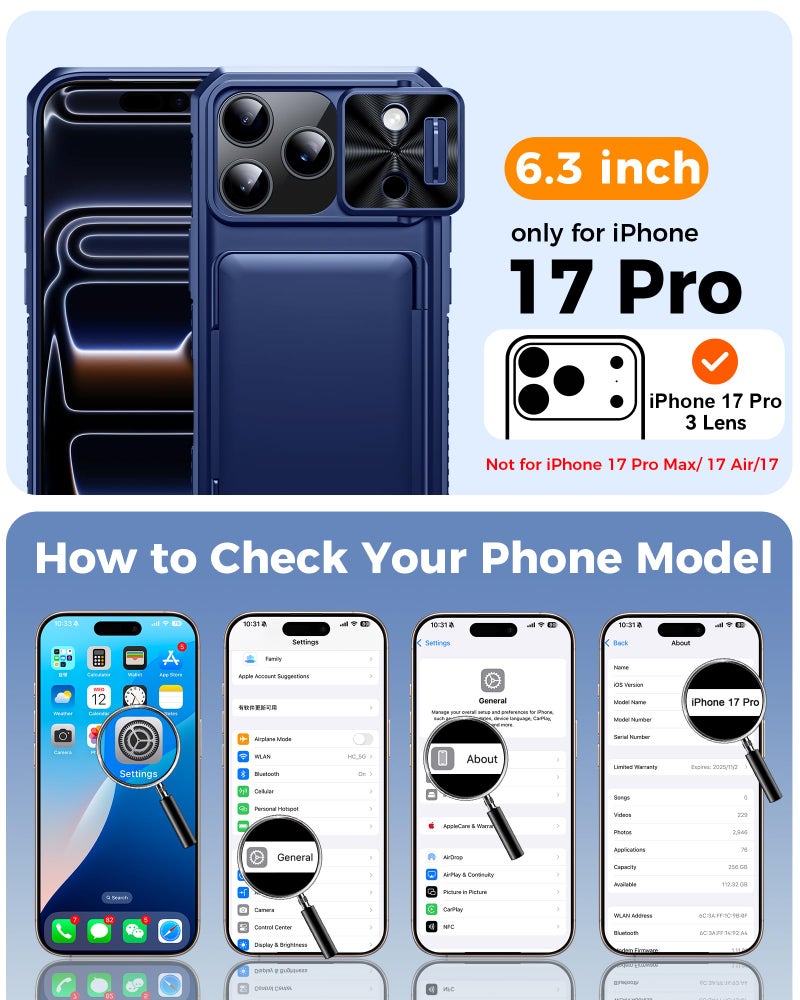 BSNRM for iPhone 17 Pro Case Wallet, Built-in Card Holder (4-5 Cards), RFID Blocking,Camera Control Button, Slide Camera Cover, Shockproof Rugged Phone Case for iPhone 17 Pro, Sapphire Blue - Image 2
