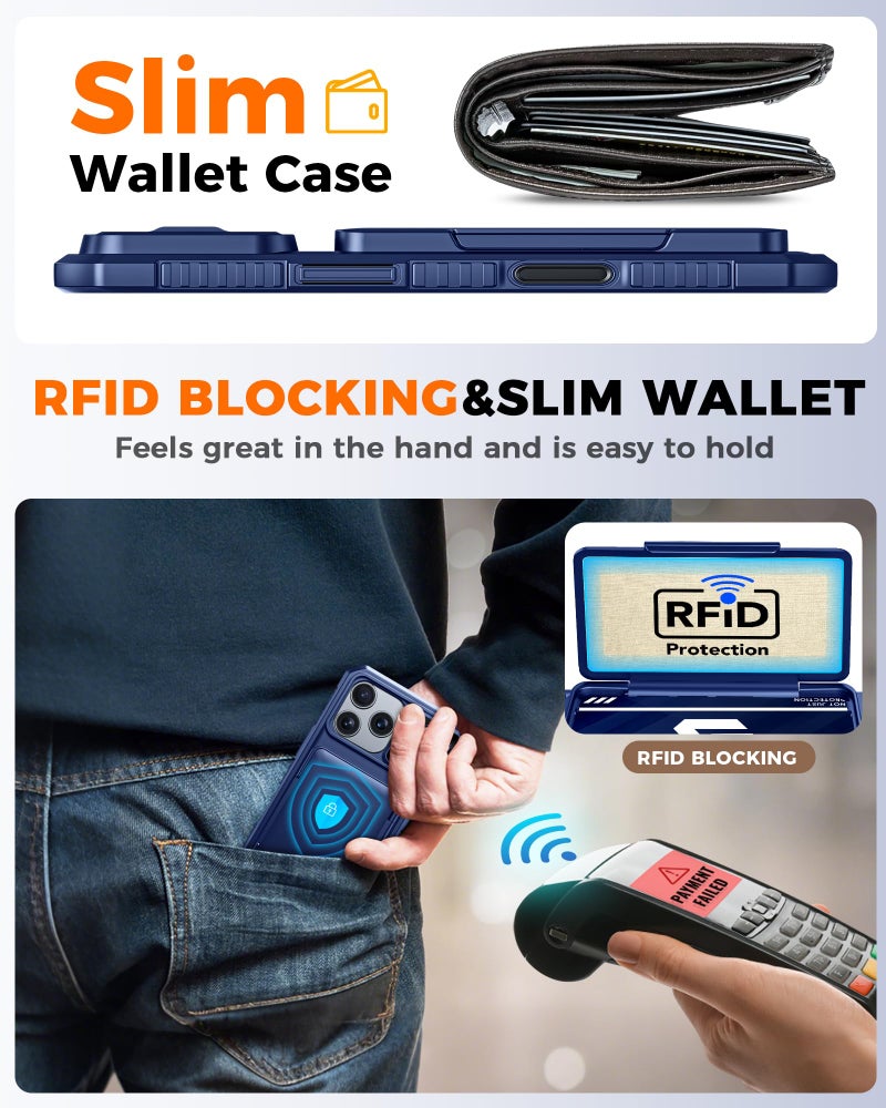 BSNRM for iPhone 17 Pro Case Wallet, Built-in Card Holder (4-5 Cards), RFID Blocking,Camera Control Button, Slide Camera Cover, Shockproof Rugged Phone Case for iPhone 17 Pro, Sapphire Blue - Image 4