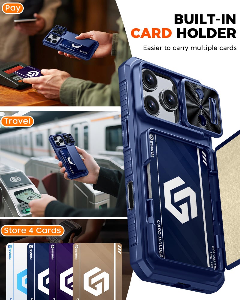 BSNRM for iPhone 17 Pro Case Wallet, Built-in Card Holder (4-5 Cards), RFID Blocking,Camera Control Button, Slide Camera Cover, Shockproof Rugged Phone Case for iPhone 17 Pro, Sapphire Blue - Image 3