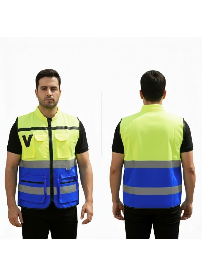 فيست سيفتى للمهندسين ياقة 3M  - فسفورى x ازرق