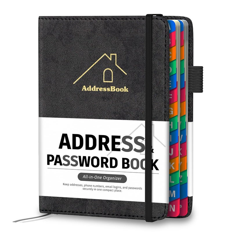 Witsbrez Address Book with Colorful Alphabetical Tabs, 4.7" X 6.2" Hardcover Address and Phone Number Book for Record Contacts, Telephone Address and Password Book Combo for Seniors (Black) - Image 1