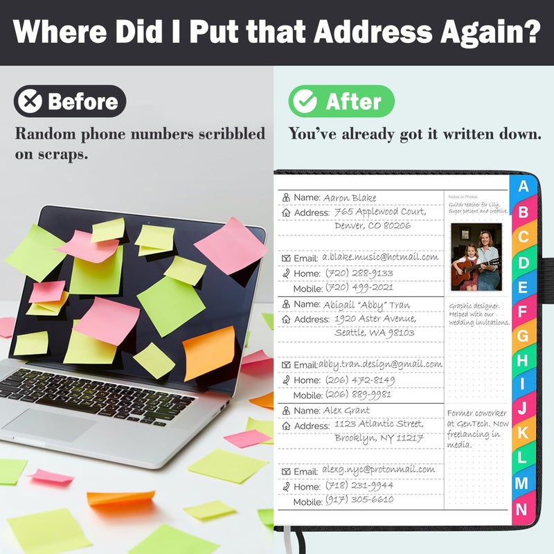 Witsbrez Address Book with Colorful Alphabetical Tabs, 4.7" X 6.2" Hardcover Address and Phone Number Book for Record Contacts, Telephone Address and Password Book Combo for Seniors (Black) - Image 3