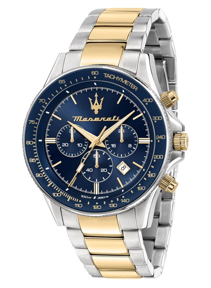 Maserati Men's Sfida Chronograph Wrist Watch, Blue Dial, Silver/Gold Strap - Image 1