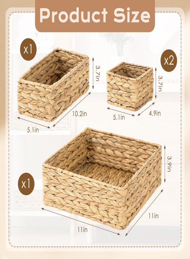 Funnymoom Set of 4-woven Wicker Storage Baskets Storage Bins Natural Water Hyacinth Cube Basket Container Baskets Storage Boxes Organizers Divider for Drawer, Closet, Dresser - Image 2