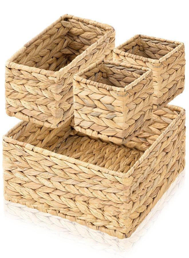 Funnymoom Set of 4-woven Wicker Storage Baskets Storage Bins Natural Water Hyacinth Cube Basket Container Baskets Storage Boxes Organizers Divider for Drawer, Closet, Dresser - Image 1