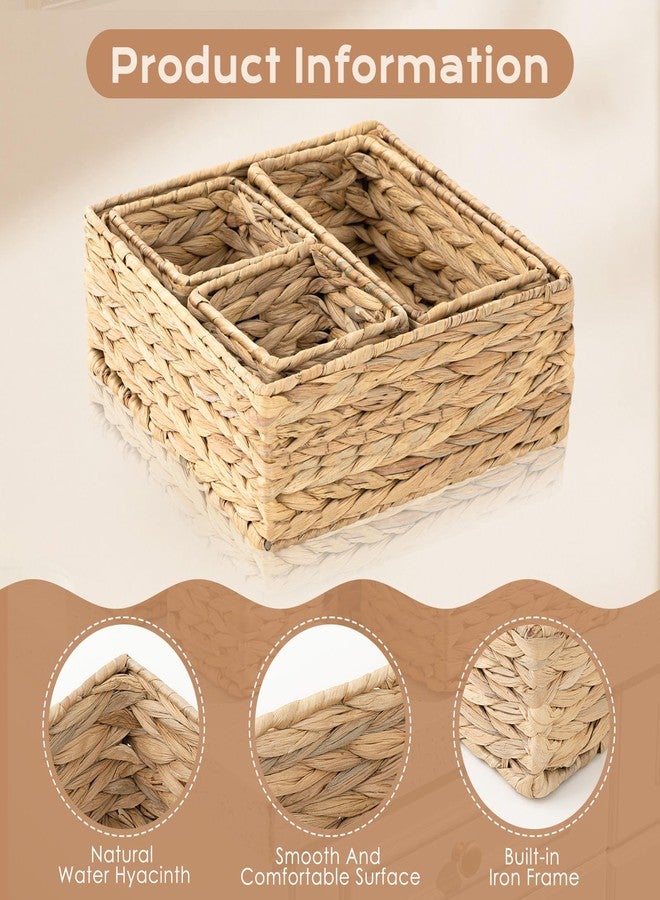 Funnymoom Set of 4-woven Wicker Storage Baskets Storage Bins Natural Water Hyacinth Cube Basket Container Baskets Storage Boxes Organizers Divider for Drawer, Closet, Dresser - Image 3