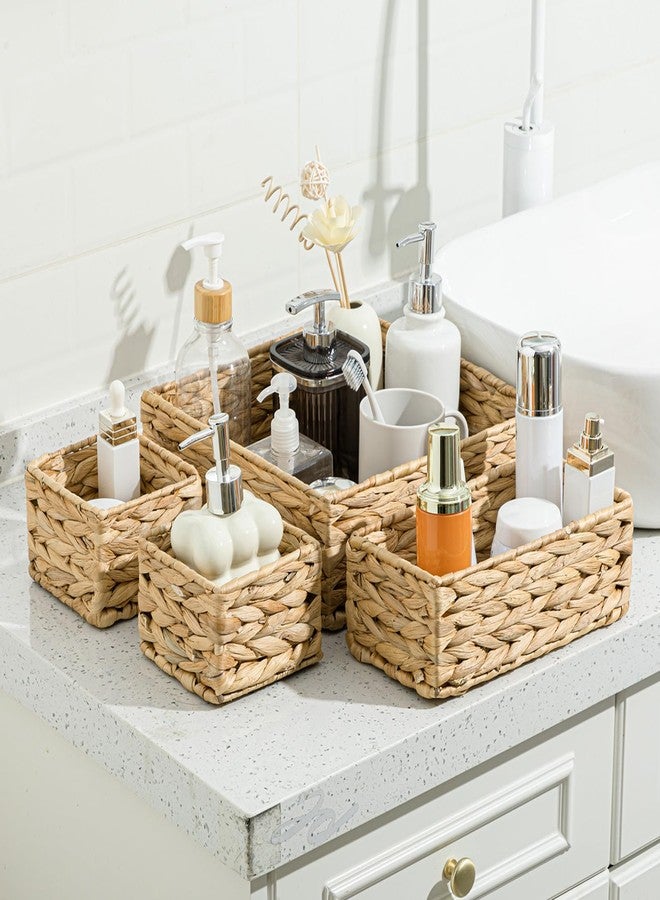 Funnymoom Set of 4-woven Wicker Storage Baskets Storage Bins Natural Water Hyacinth Cube Basket Container Baskets Storage Boxes Organizers Divider for Drawer, Closet, Dresser - Image 4