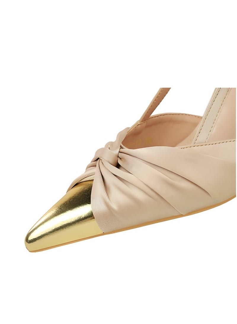 بيج تري المرأة مغلقة أشارت إصبع القدم مضخات الساتين كعب عالي مع قفل حزام ساندال الشمبانيا 9CM - Image 4