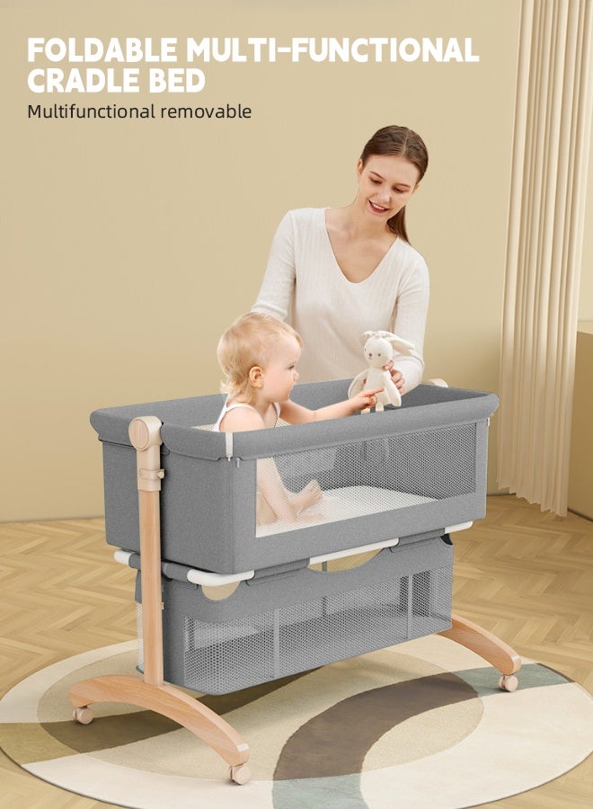 Soft Touch Baby Bedside Bassinet Toddler Bedside Crib with Wheels and Storage Basket Bedside Sleeper for Newborn Foldable Baby Crib with Mosquito Net and Adjustable Heigt for 0-3 Years Old Toddler - Image 3