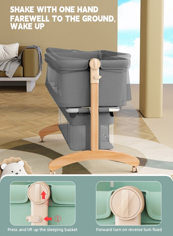 Soft Touch Baby Bedside Bassinet Toddler Bedside Crib with Wheels and Storage Basket Bedside Sleeper for Newborn Foldable Baby Crib with Mosquito Net and Adjustable Heigt for 0-3 Years Old Toddler - Image 5