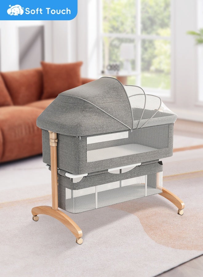 Soft Touch Baby Bedside Bassinet Toddler Bedside Crib with Wheels and Storage Basket Bedside Sleeper for Newborn Foldable Baby Crib with Mosquito Net and Adjustable Heigt for 0-3 Years Old Toddler - Image 1