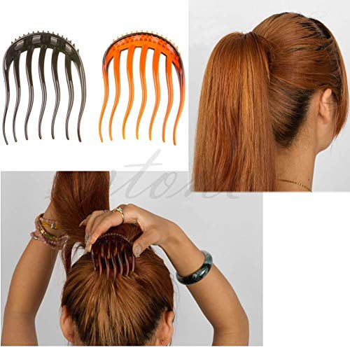 Artifice Set of 2 PONYTAIL HAIR COMB CLIP Women's Hair Combs Black Plastic Styling for Relaxed Side Enhance Hairstyles Hairdressing Clips Additions - Image 1