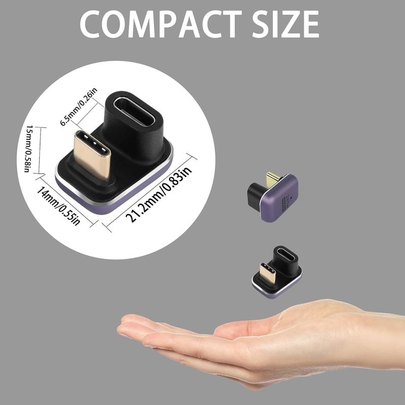 ETZIN محول USB C على شكل U بقوة 240 واط وسرعة 40 جيجابت في الثانية، موصل نوع C ذكر إلى أنثى بزاوية 180 درجة، مؤشر LED، نقل الصوت والفيديو بدقة 8K@60HZ، للهواتف الذكية واللابتوبات والأجهزة اللوحية - Image 4