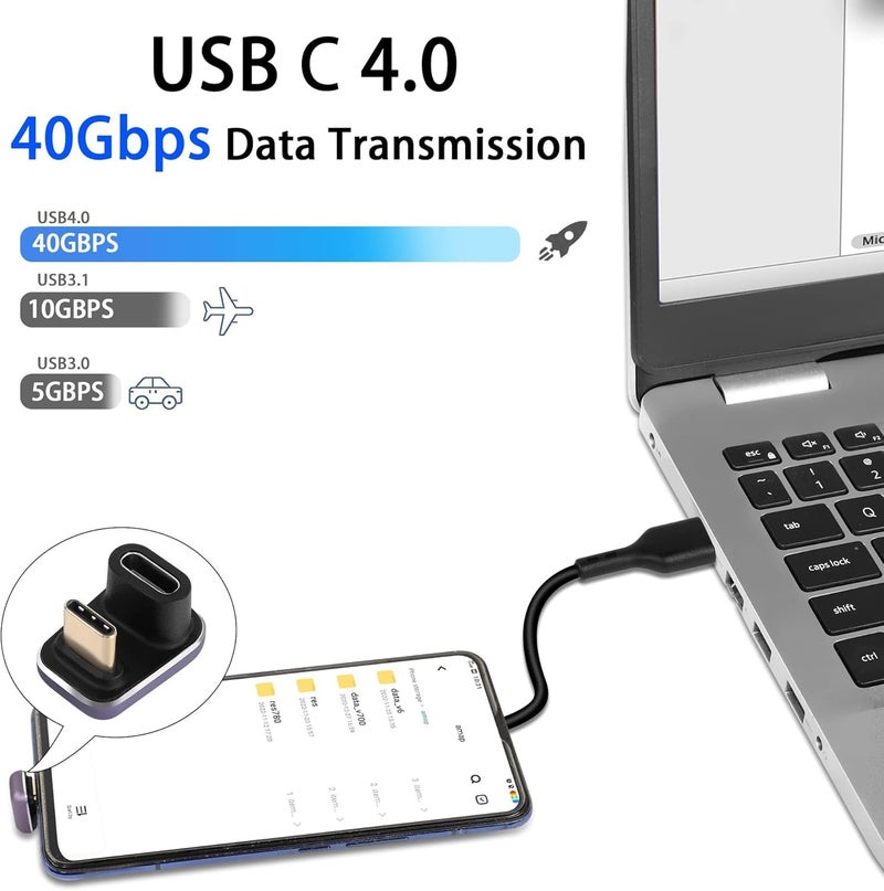 ETZIN محول USB C على شكل U بقوة 240 واط وسرعة 40 جيجابت في الثانية، موصل نوع C ذكر إلى أنثى بزاوية 180 درجة، مؤشر LED، نقل الصوت والفيديو بدقة 8K@60HZ، للهواتف الذكية واللابتوبات والأجهزة اللوحية - Image 2