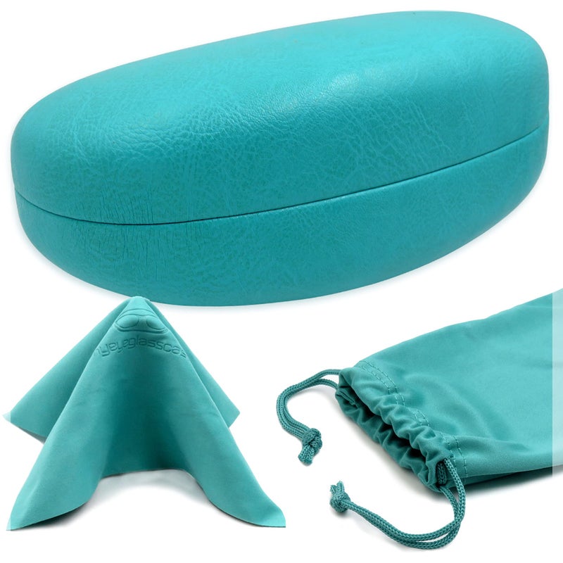 MyEyeglassCase Premium Sunglasses Case with Microfiber Cleaning Cloth - Hard for Medium & Large | For Men & Women | Protective | Sturdy | AS413 Teal - Image 1