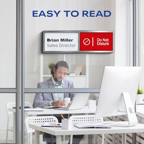 EliteSign Custom Office Door Signs, Name Plate with 6 Status Options, Do Not Disturb, In A Meeting, Out Of Office, Working Remotely, Please Knock, Back Soon, Personalized Privacy Busy Sign, Self-Printable, Brushed Silver, 8 x 2.7 inch - Image 3