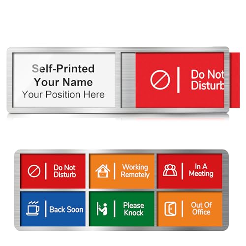 EliteSign Custom Office Door Signs, Name Plate with 6 Status Options, Do Not Disturb, In A Meeting, Out Of Office, Working Remotely, Please Knock, Back Soon, Personalized Privacy Busy Sign, Self-Printable, Brushed Silver, 8 x 2.7 inch - Image 1