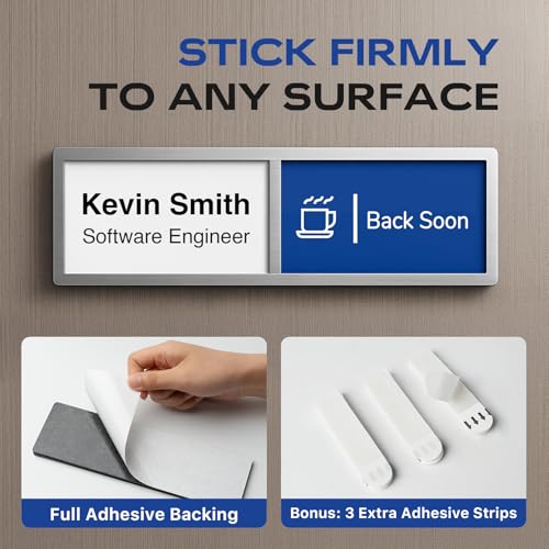 EliteSign Custom Office Door Signs, Name Plate with 6 Status Options, Do Not Disturb, In A Meeting, Out Of Office, Working Remotely, Please Knock, Back Soon, Personalized Privacy Busy Sign, Self-Printable, Brushed Silver, 8 x 2.7 inch - Image 4