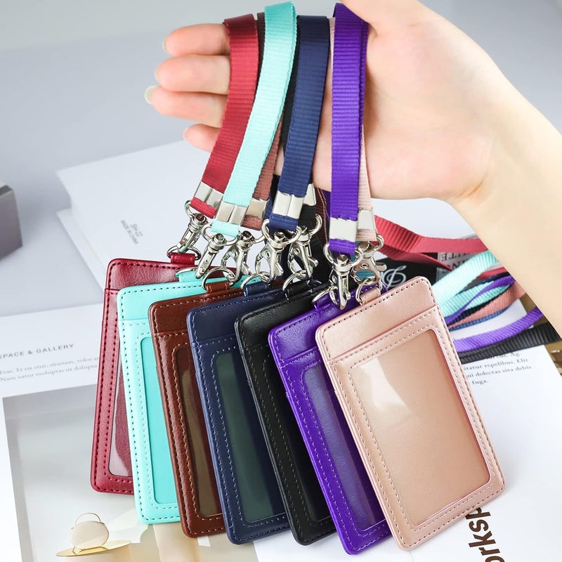 Teskyer Badge Holder with Lanyard, Leather ID Name Badge Card Holder with Lanyard for ID Badges, Vertical Wine Red - Image 4