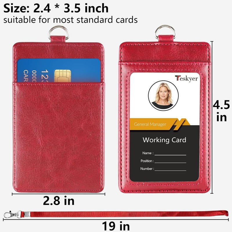 Teskyer Badge Holder with Lanyard, Leather ID Name Badge Card Holder with Lanyard for ID Badges, Vertical Wine Red - Image 3