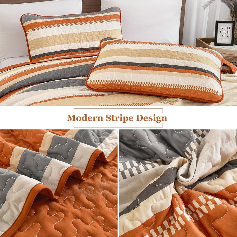 WONGS BEDDING مجموعة بطانيات من WONGS بلون برتقالي، تتكون من 3 قطع: غطاء سرير بألوان مخطوطة، بطانيات خاصة بعيد الهالوين والخريف، مقاس 110" × 90". - Image 4