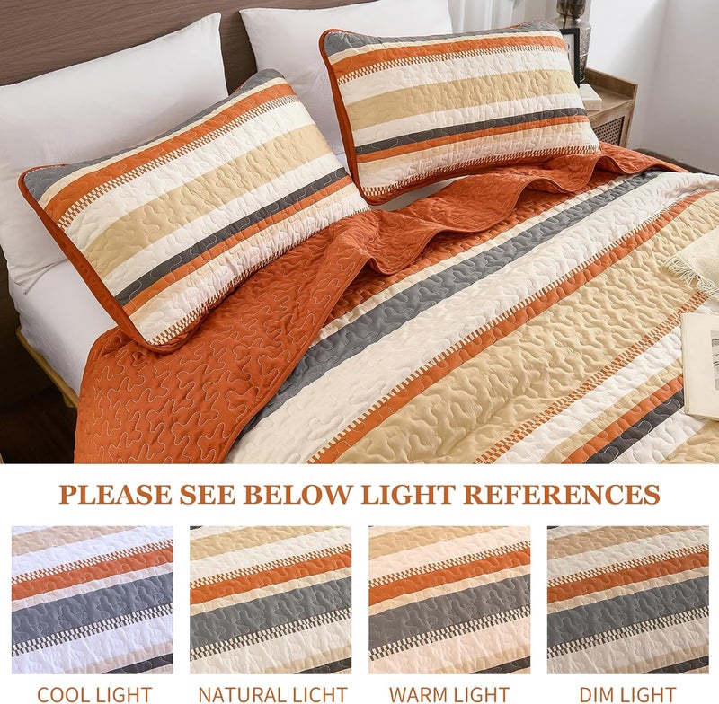 WONGS BEDDING مجموعة بطانيات من WONGS بلون برتقالي، تتكون من 3 قطع: غطاء سرير بألوان مخطوطة، بطانيات خاصة بعيد الهالوين والخريف، مقاس 110" × 90". - Image 5