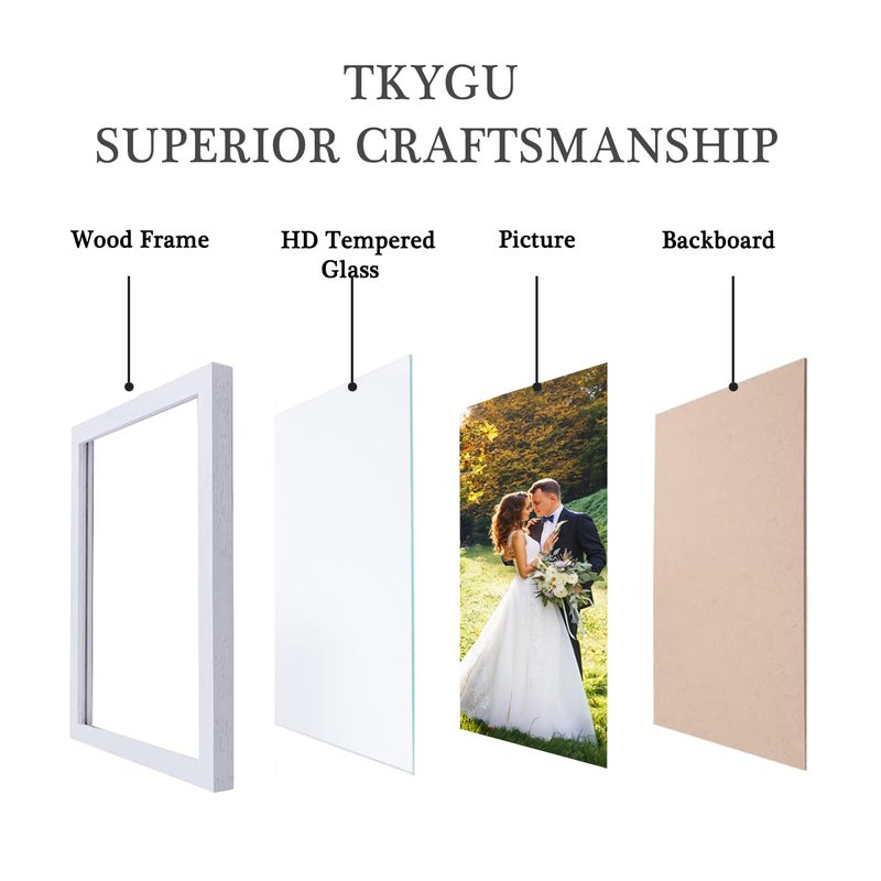 TKYGU 8x10 Picture Frame Set of 3  Made of Real Glass for 8x10 White Composite Wood Frames  Wall and Tabletop Display Photo Frame for Gallery Family Wedding Memorial Pic Frame Best Gift - Image 2