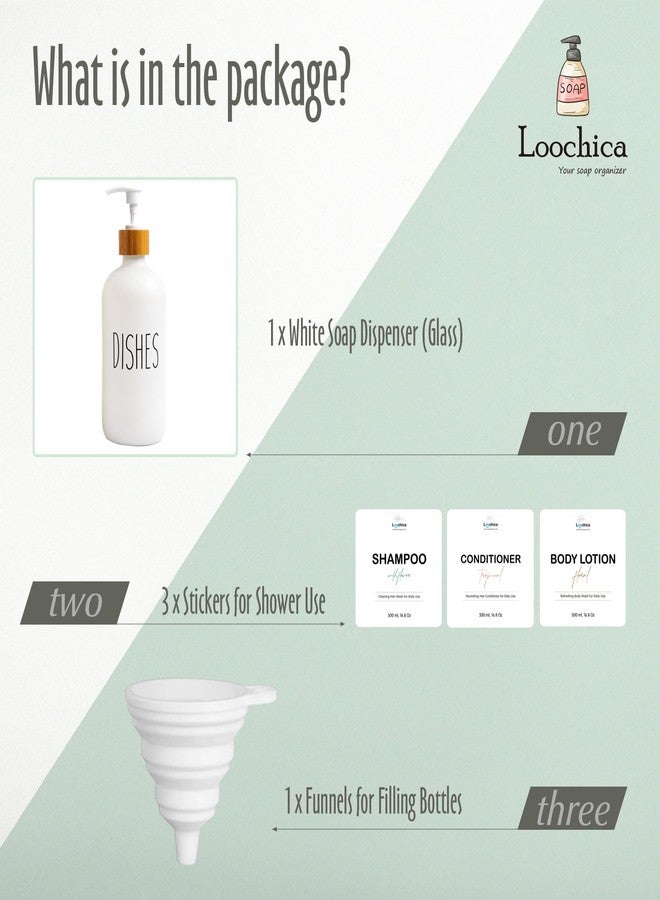 LOOCHICA Dish White Glass Soap Dispenser with Plastic Pump, 16 Oz White Dish Soap Dispenser Set Refillable Reusable Apothecary Soap Pump Dispenser Bottles for Bathroom and Kitchen - Image 2