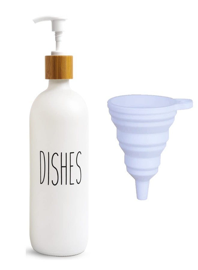 LOOCHICA Dish White Glass Soap Dispenser with Plastic Pump, 16 Oz White Dish Soap Dispenser Set Refillable Reusable Apothecary Soap Pump Dispenser Bottles for Bathroom and Kitchen - Image 1