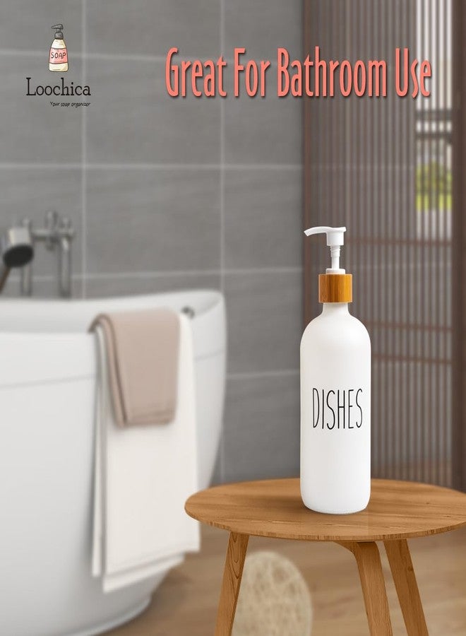 LOOCHICA Dish White Glass Soap Dispenser with Plastic Pump, 16 Oz White Dish Soap Dispenser Set Refillable Reusable Apothecary Soap Pump Dispenser Bottles for Bathroom and Kitchen - Image 5