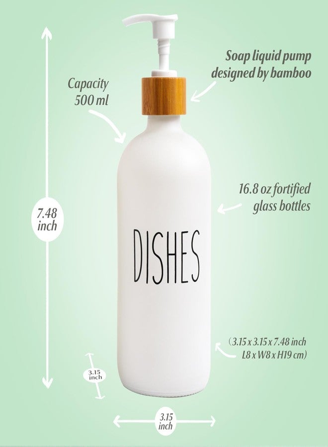 LOOCHICA Dish White Glass Soap Dispenser with Plastic Pump, 16 Oz White Dish Soap Dispenser Set Refillable Reusable Apothecary Soap Pump Dispenser Bottles for Bathroom and Kitchen - Image 3