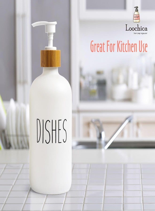 LOOCHICA Dish White Glass Soap Dispenser with Plastic Pump, 16 Oz White Dish Soap Dispenser Set Refillable Reusable Apothecary Soap Pump Dispenser Bottles for Bathroom and Kitchen - Image 4