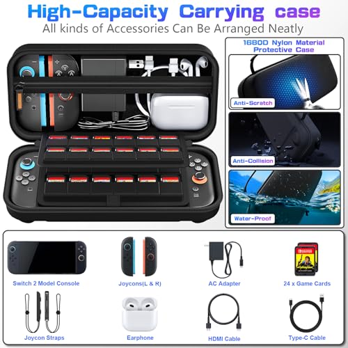 daydayup Switch Carrying Case Compatible with Nintendo Switch 2, with 24 Games Cartridges Protective Hard Shell Travel Carrying Case Pouch for Console & Accessories DS case - Image 5