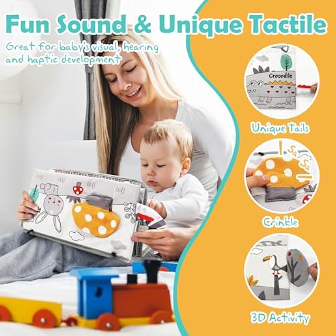 TUMMY TIME MIRROR FOR BABIES 0-6 MONTHS NEWBORN INFANT BABY SENSORY TOYS BRAIN DEVELOPMENT WITH CRINKLE CLOTH BOOK AND TEETHING TOY FOR BOY GIRL GIFTS BABY NEWBORN ESSENTIALS - Image 4