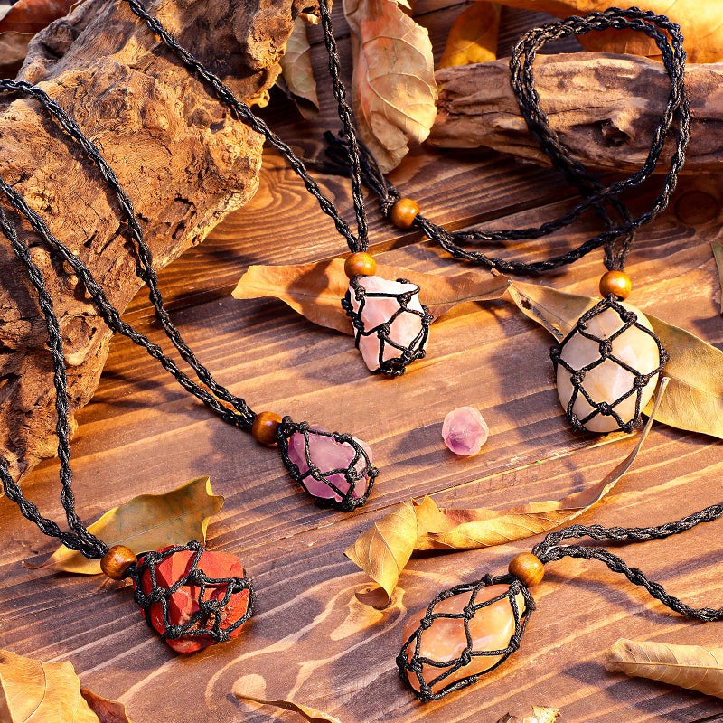 Shappy 18 Piece Crystal Necklace Holder Cage with Adjustable Pendant Quartz Rock Holder for DIY Bracelet Necklace Jewelry Making(Black) - Image 4