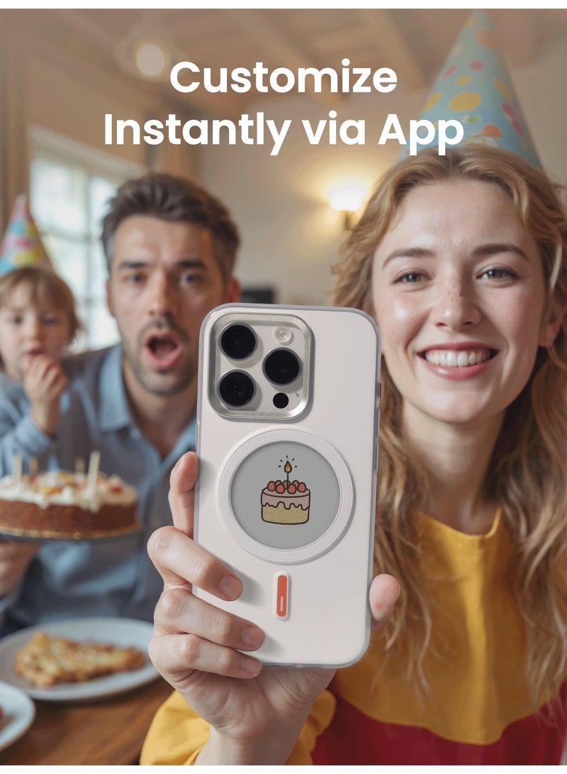 Xtrem iPhone 15 Pro Magnetic NFC E-Ink Display Case – MagSafe Compatible Customizable Screen Cover with Wireless Charging Support – Unique Smart Back Cover | Oeli Xtrem - White - Image 5