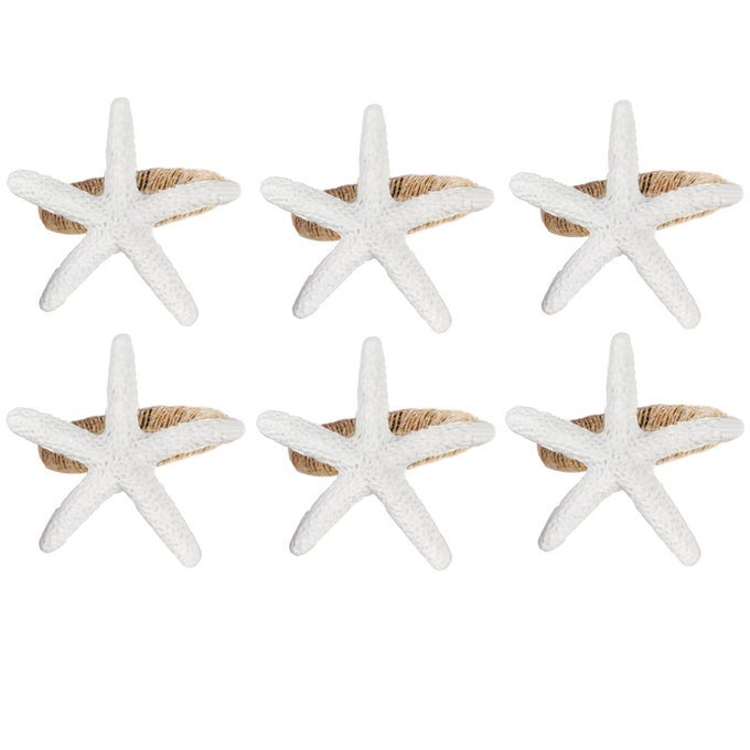 COASTAL STAR FISH NAPKIN RINGS SET OF 6 WHITE SEA STARFISH NAPKIN RING HOLDER FOR BEACH HOUSE DINING ROOM TABLE PARTY BANQUET BIRTHDAY HOLIDAY COASTAL BEACH TABLE DCOR