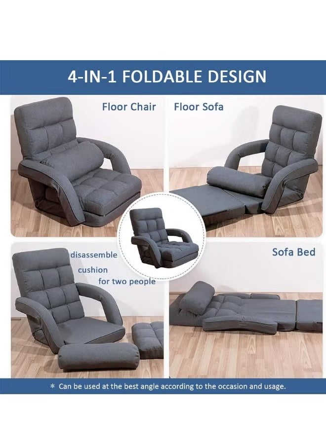 Generic - 2-in-1 sofa bed, a foldable relaxation sofa, padded floor chair that can be folded into 6 positions, relaxation bed with armrests, and relaxation sofa - steel alloy frame with cotton padding covered in cotton-linen fabric - gray color. - Image 1