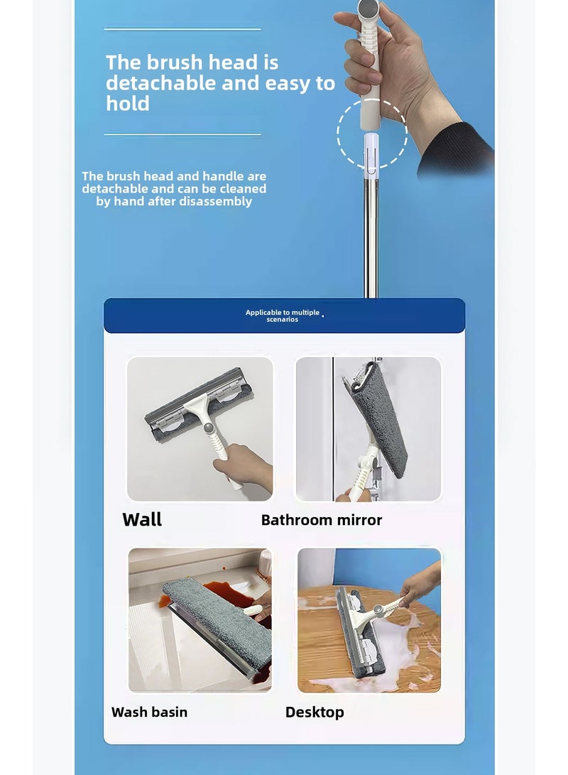 Window Cleaner Squeegee Cleaning Tool 2-in-1 with Microfiber Scrubber&Squeegee Long Handle Window Cleaning Kit with Extension Pole Bendable Head for High Window,Car or Shower (106-148cm) - Image 5