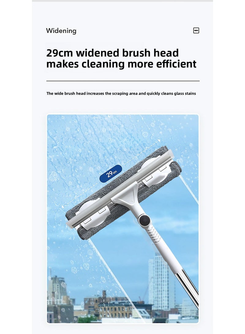 Window Cleaner Squeegee Cleaning Tool 2-in-1 with Microfiber Scrubber&Squeegee Long Handle Window Cleaning Kit with Extension Pole Bendable Head for High Window,Car or Shower (106-148cm) - Image 2