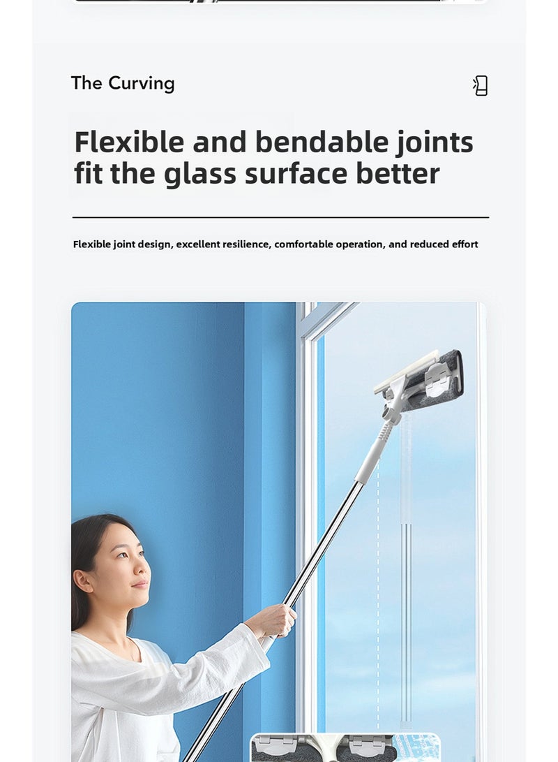 Window Cleaner Squeegee Cleaning Tool 2-in-1 with Microfiber Scrubber&Squeegee Long Handle Window Cleaning Kit with Extension Pole Bendable Head for High Window,Car or Shower (106-148cm) - Image 4