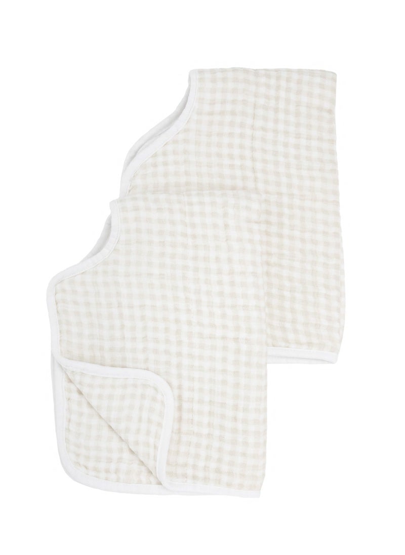 little unicorn Cotton Muslin Burp Cloth 2 Pack Tan Gingham  - Image 2