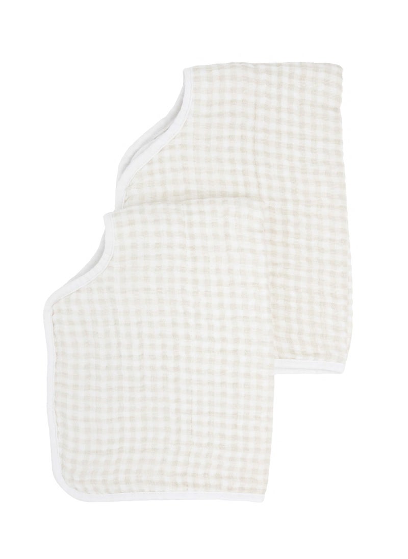 little unicorn Cotton Muslin Burp Cloth 2 Pack Tan Gingham  - Image 3