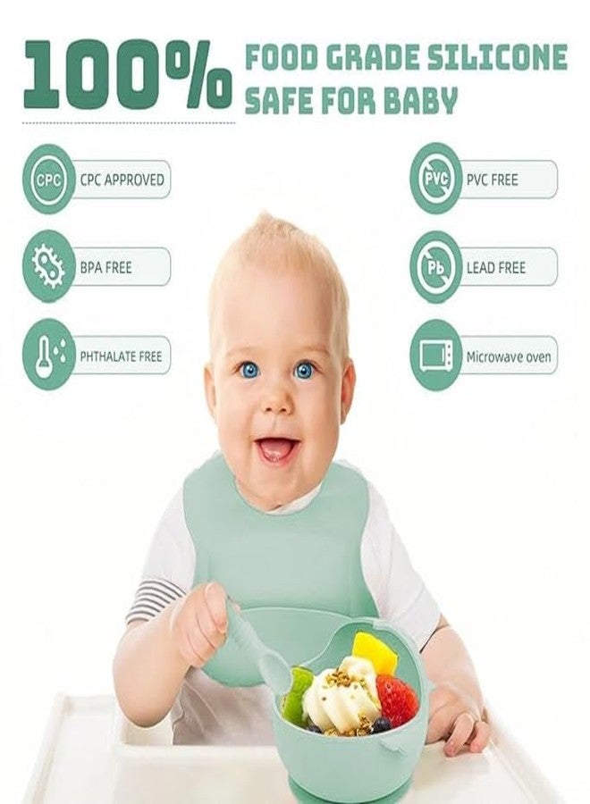 MOBDESK 6-Piece Baby Feeding Set – Baby Dinner Set Silicone Baby Plates, Bowls, Spoons, Bib & Cup | BPA-Free, Suction Base, Easy Clean | Baby Mealtime Essentials for Toddlers & Infants (Green) D-102 - Image 4