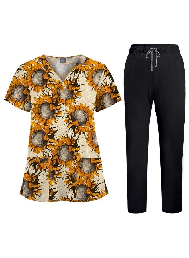 NIBEMINENT Floral Print Nursing Scrubs Tops Hospital Scrubs Uniforms Short Sleeve Hospital Uniforms Women Nursing Scrubs - Image 1