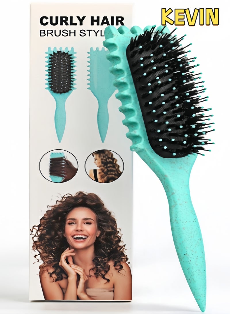 كيفن فرشاة تصفيف الشعر كيرل ديفاين، فرشاة شعر مجعد، فرشاة فك تشابك الشعر الرطب والجاف، الأداة الأساسية لتشكيل وتصفيف تجعيد الشعر، وتحقيق تجعيد محدد تمامًا (أخضر) - Image 1