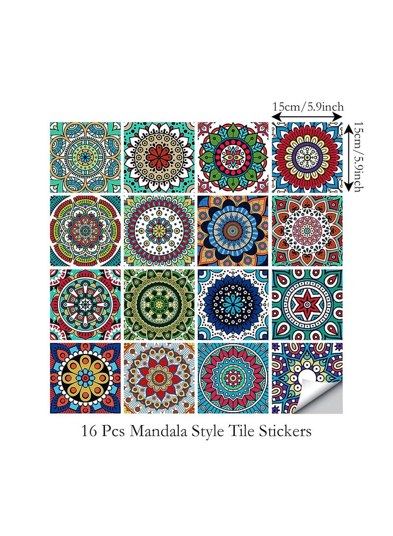 SYOSI 16 Pcs (6x6 in) Mandala Style Decorative Tile Stickers, Peel and Stick Self Adhesive, Removable Tiles Backsplash Waterproof Kitchen Bathroom Furniture Staircase, Home Decor Wall Sticker - Image 2