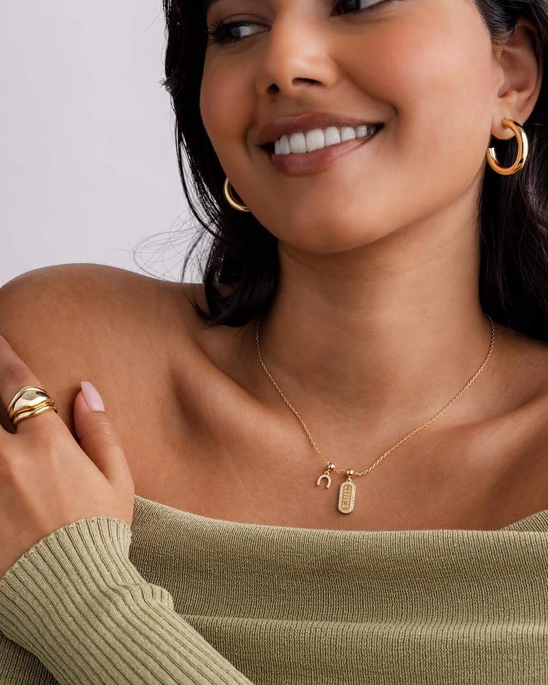 PAVOI Adjustable Whimsical Gold Charm Necklace for Women, 14K Gold Plated Cute Dainty Pendant Necklaces with Charms Set, Hypoallergenic Chain Trendy Cubic Zirconia Heart Religious Sports Pearl Pendant - Image 4