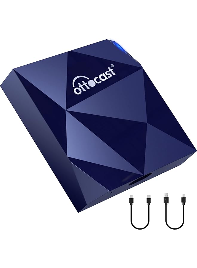 أوتوكاست محول أندرويد أوتو لاسلكي - إصدار 2023 لسيارة صغيرة وسيارات AA سلكية أصلية - إعداد سهل عبر منفذ USB، اتصال واي فاي 5 جيجاهرتز 15 ثانية، تحديث عبر الإنترنت، أزرق داكن، (CP-79) - Image 1